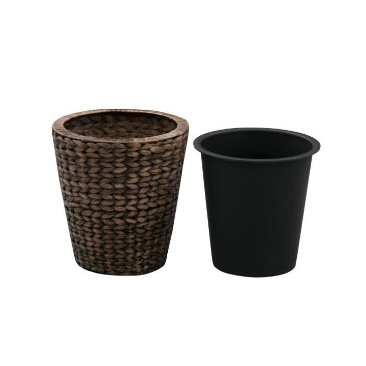Pot de fleur rond en jacinthe d'eau tressée - 28 x 28 x 30 cm - Marro
