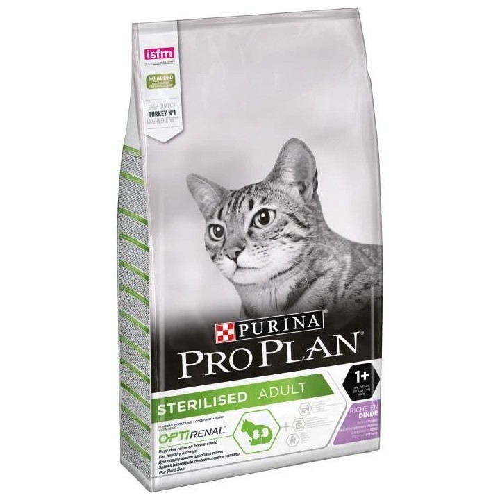 Purina Proplan Sterilised OptiRenal Chat Adulte Dinde Croquettes 10kg