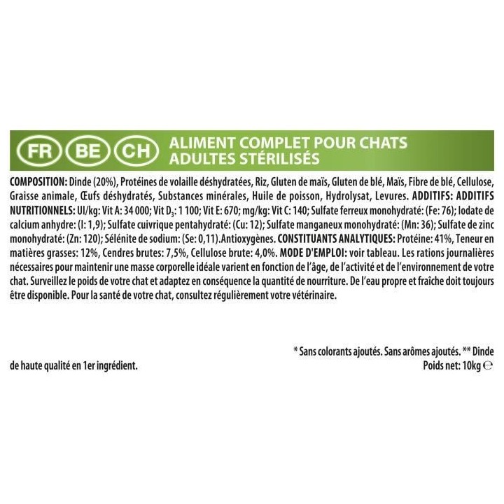 Purina Proplan Sterilised OptiRenal Chat Adulte Dinde Croquettes 10kg