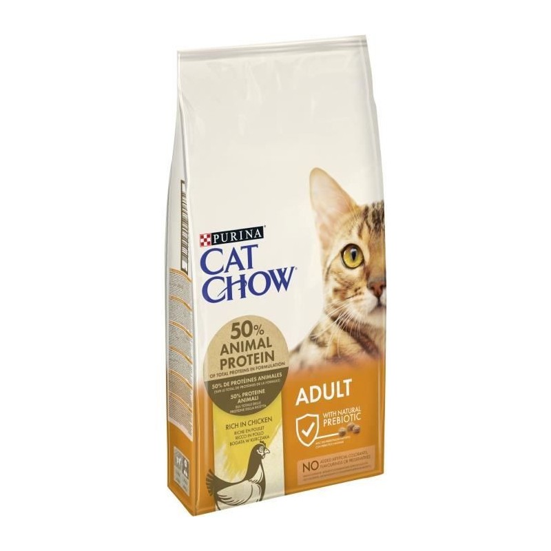 PURINA CAT CHOW Croquettes - Avec NaturiumTM - Riche en poulet - Pour chat adulte - 10 kg