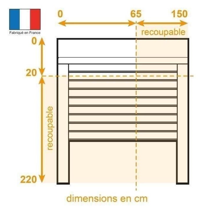 Volet roulant H220 x L150 cm en PVC recoupable en largeur et hauteur -