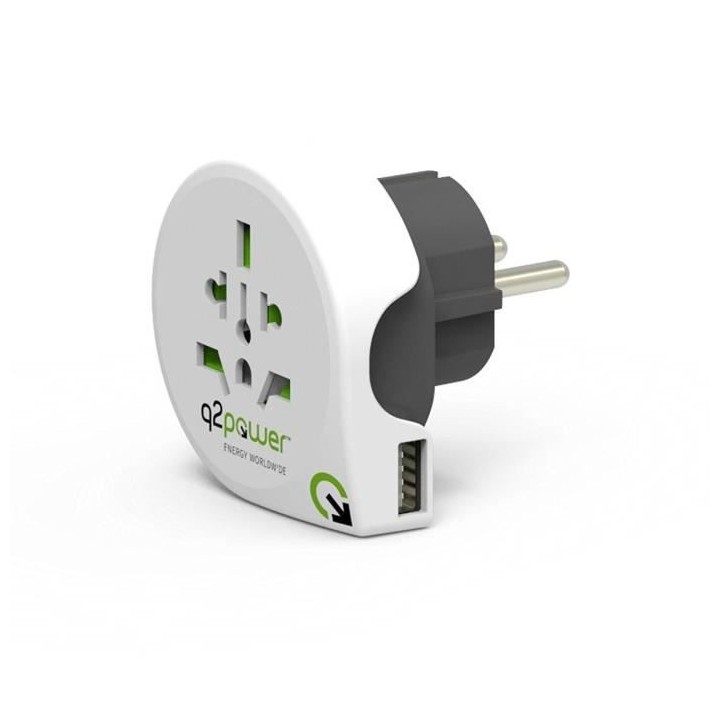 CHACON Adaptateur de voyage - Prise + USB - World to Europe