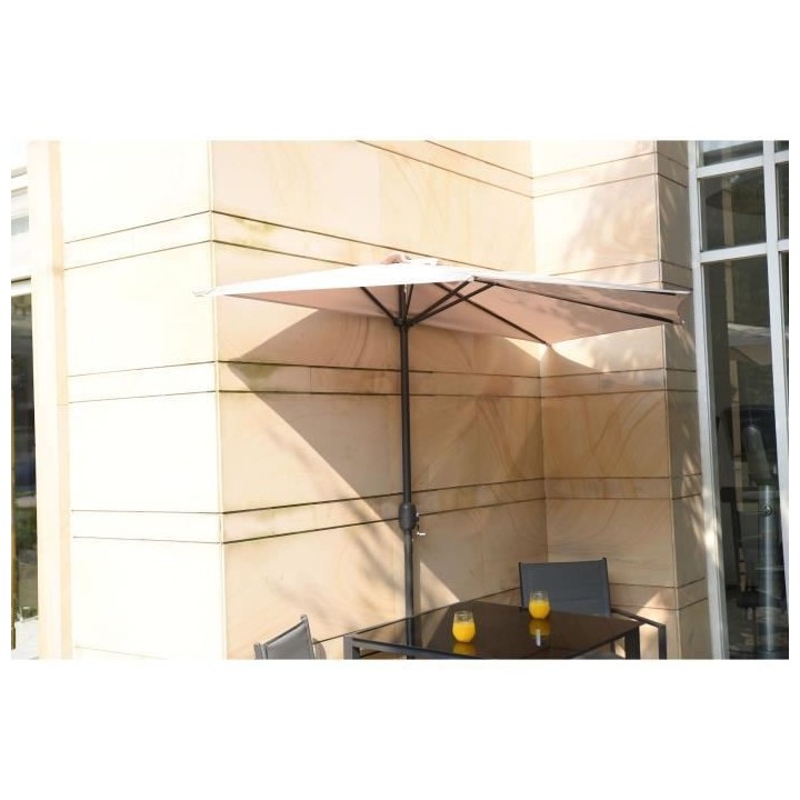 Demi-parasol - 266 x 135 x H.238 cm - Avec manivelle - Structure acier