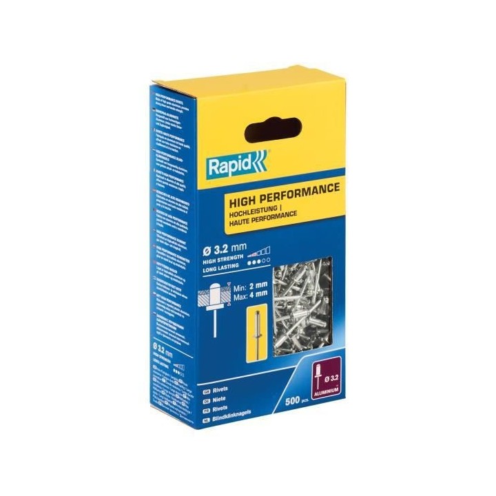 RAPID - Rivets - 3.2 x 8mm Alu ALU - Boite de 500