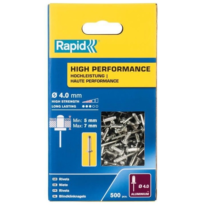 RAPID - Rivets - 4 x 10mm Alu ALU - Boite de 500