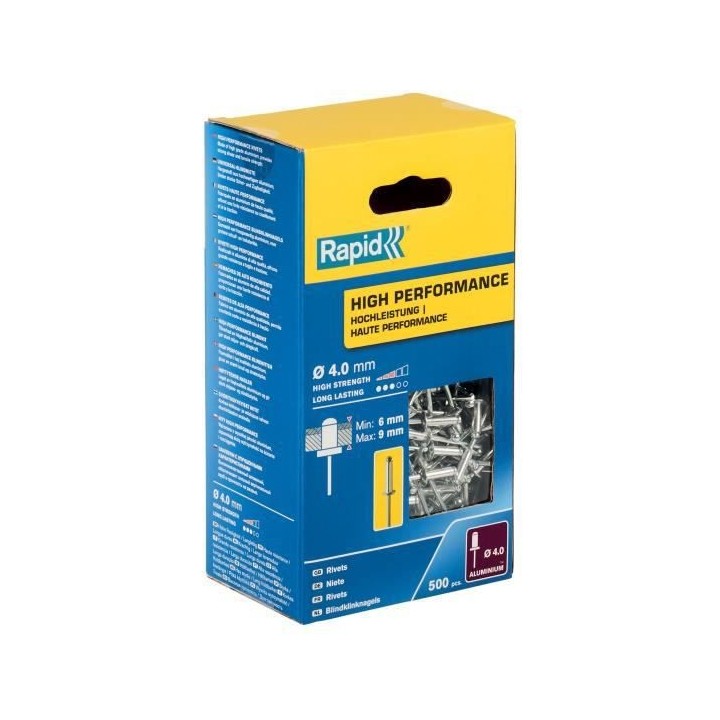 RAPID - Rivets - 4 x 12mm Alu ALU - Boite de 500