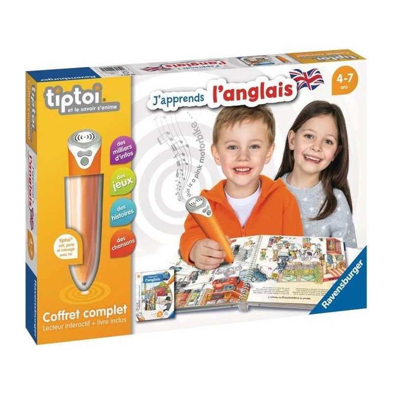 tiptoi - Coffret complet lecteur interactif + Livre J'apprends l'anglais - Ravensburger - Jeu électronique éducatif - Des 4 an