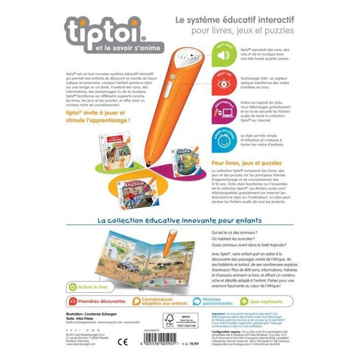 tiptoi - Je découvre les animaux d'Afrique - Ravensburger - Livre él