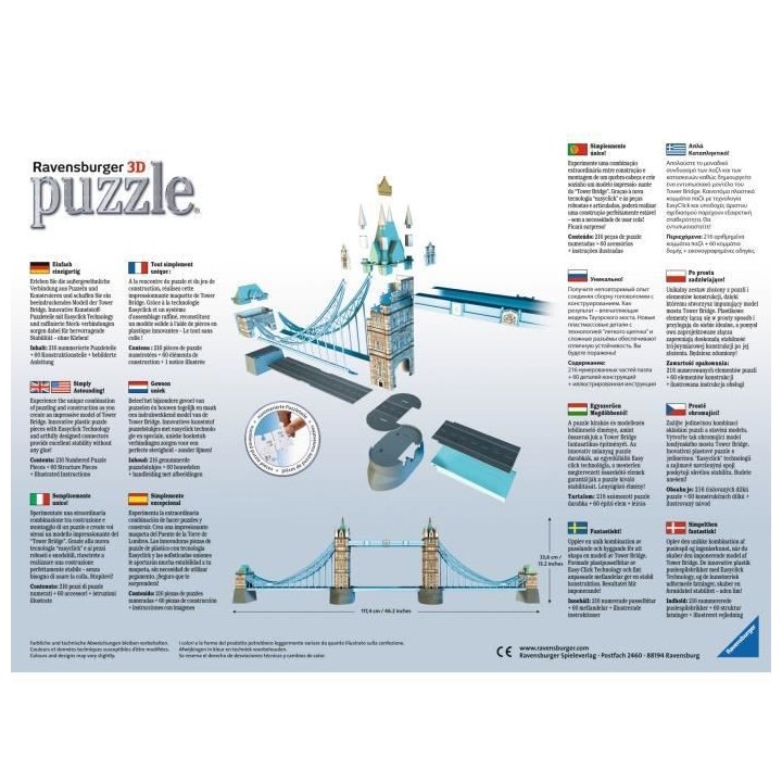 Puzzle 3D Tower Bridge - Ravensburger - Monument 216 pieces - sans col