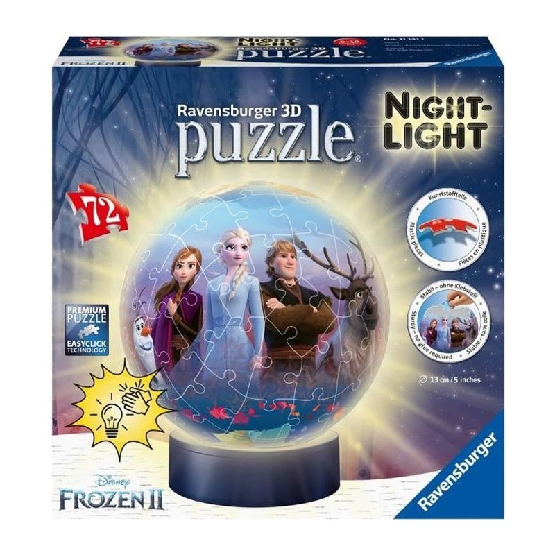 LA REINE DES NEIGES 2 Puzzle 3D Ball 72 pieces illuminé - Ravensburger - Puzzle enfant 3D sans colle - Des 6 ans