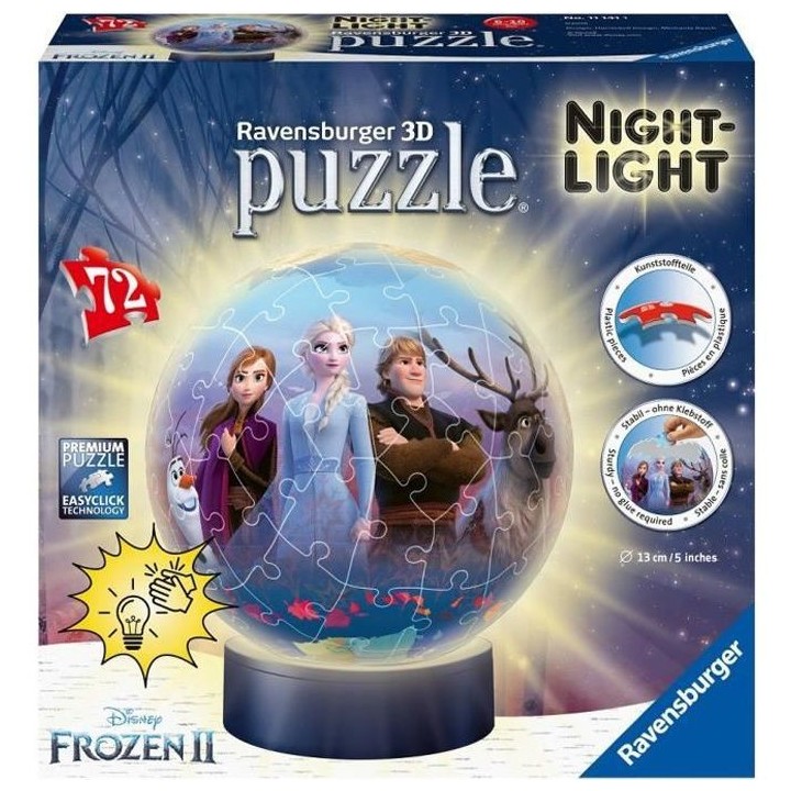 LA REINE DES NEIGES 2 Puzzle 3D Ball 72 pieces illuminé - Ravensburge