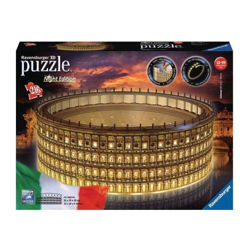 Puzzle 3D Colisée illuminé - Ravensburger - Monument 262 pieces - sans colle - avec LEDS couleur - Des 10 ans