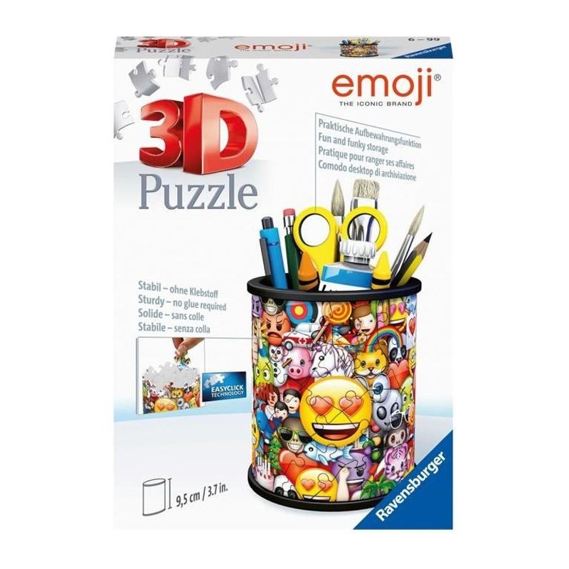 Puzzle 3D Pot a crayons - emoji - Ravensburger - Puzzle 3D enfant - sans colle - Pot a crayons 54 pieces - Des 6 ans