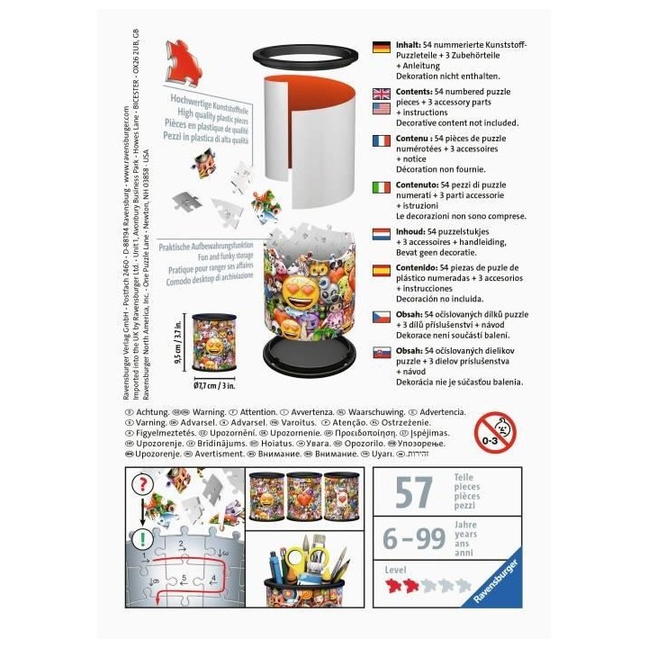 Puzzle 3D Pot a crayons - emoji - Ravensburger - Puzzle 3D enfant - sa