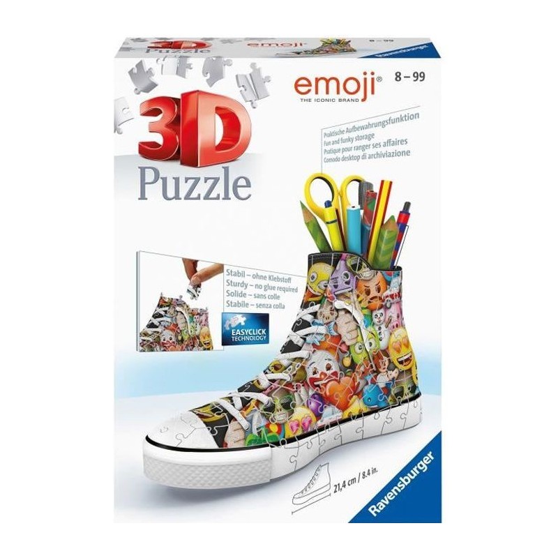 Puzzle 3D Sneaker - emoji - Ravensburger - Puzzle 3D enfant - sans colle - Pot a crayons 108 pieces - Des 8 ans