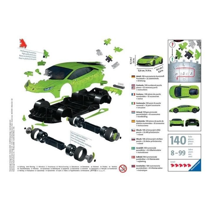 Ravensburger - Puzzle 108 pieces 3D Lamborghini EVO Ed verte