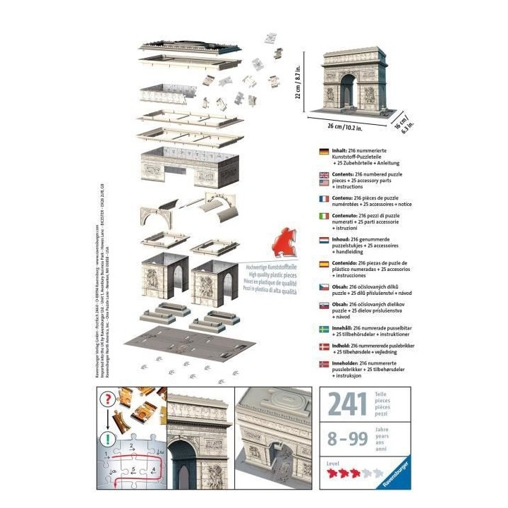 Puzzle 3D Arc de Triomphe - Ravensburger - Monument 216 pieces - sans