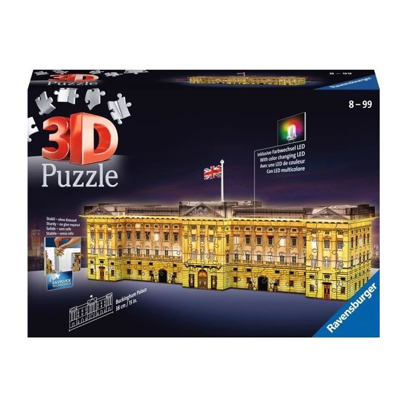 Puzzle 3D Buckingham Palace illuminé - Ravensburger - Monument 216 pieces - sans colle - avec LEDS couleur - Des 8 ans