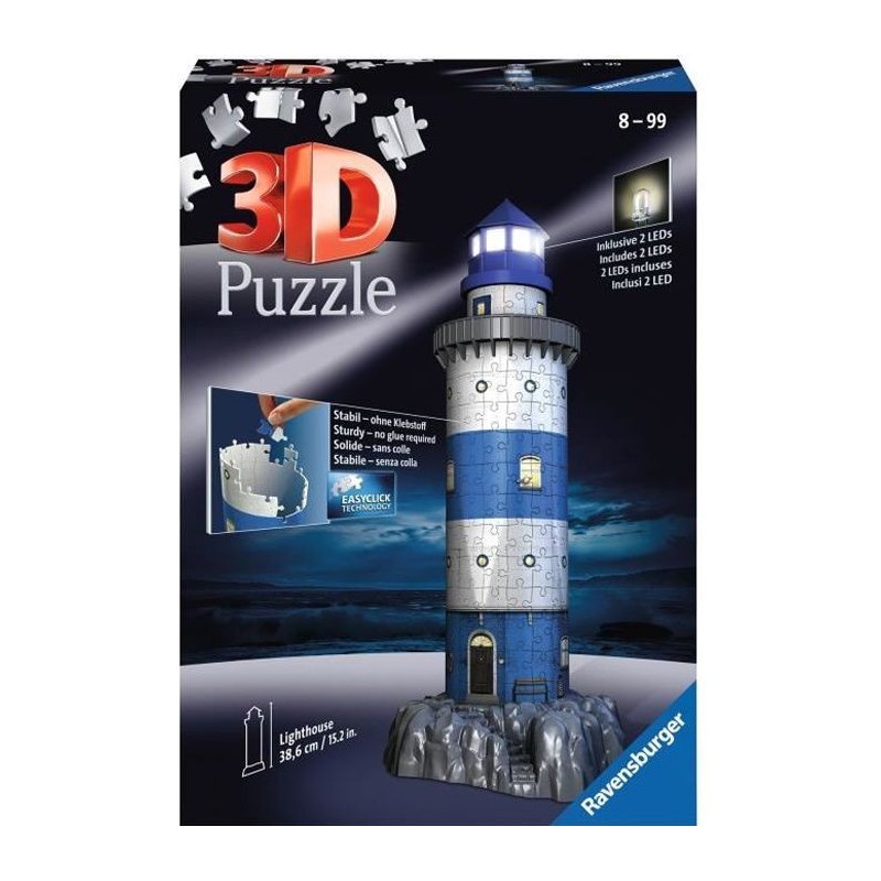 Puzzle 3D Phare illuminé - Ravensburger - Monument 216 pieces - sans colle - avec LEDS couleur - Des 8 ans