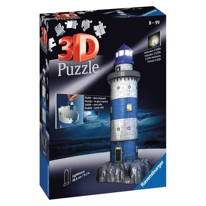 Puzzle 3D Phare illuminé - Ravensburger - Monument 216 pieces - sans