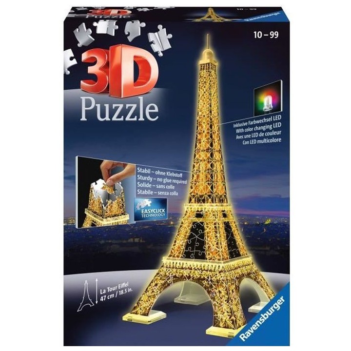 Puzzle 3D Tour Eiffel illuminée - Ravensburger - Monument 216 pieces