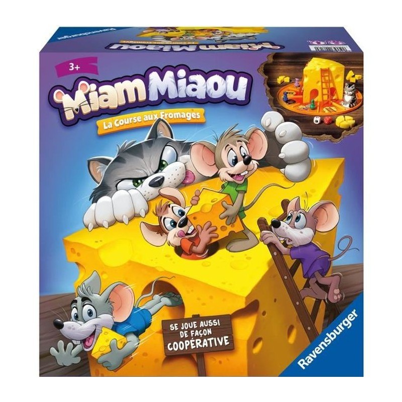 Miam Miaou - Ravensburger - La course aux fromages - Jeu de societe Enfants - 3 niveaux de difficulté - 2 a 4 joueurs - Des 3 a