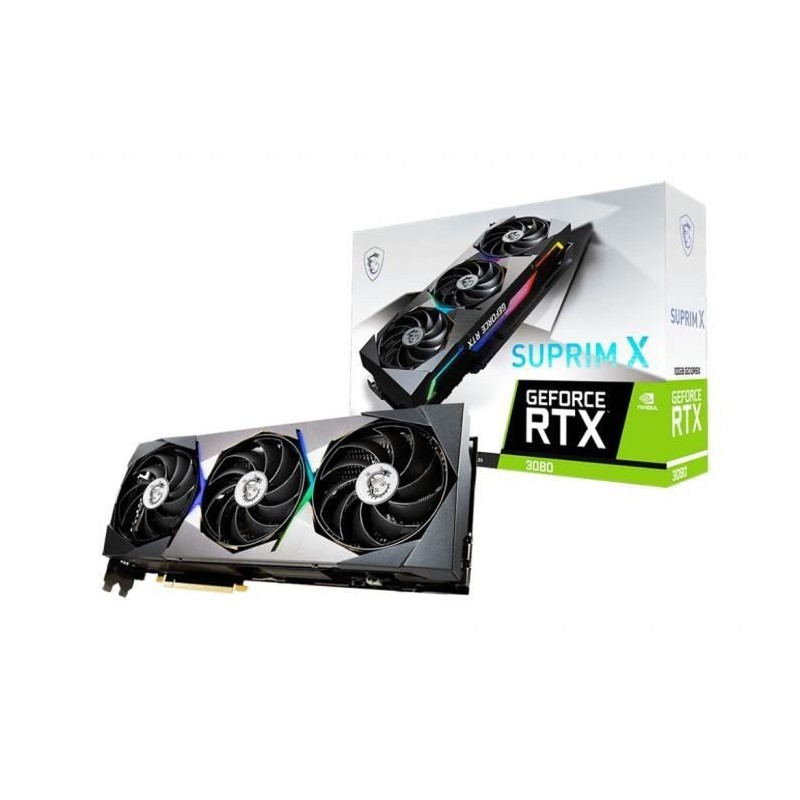 Carte Graphique - MSI - GeForce RTX 3080 SUPRIM X 10G LHR - 10 Go - GDDR6X - PCIe 4.0 - HDMI / 3 X DisplayPort (912-V389-201)