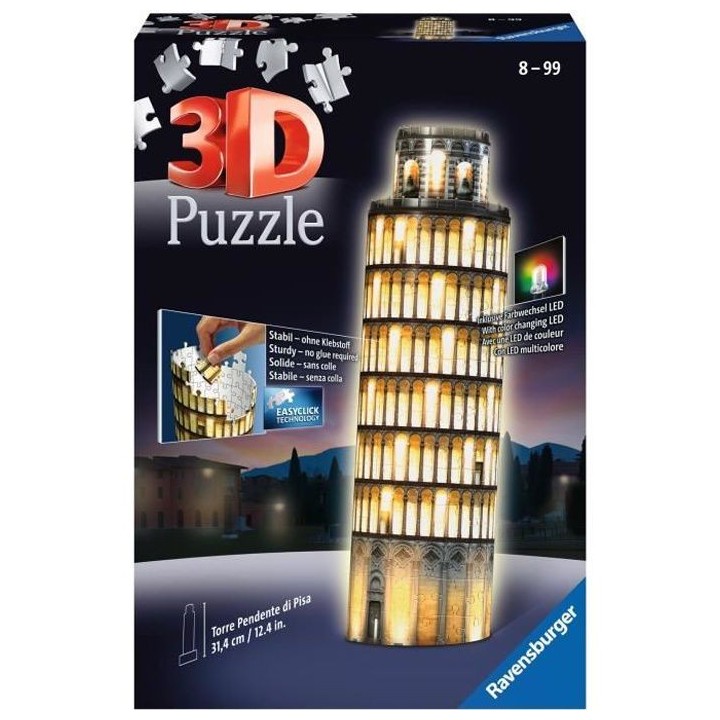 Puzzle 3D Tour de Pise illuminée - Ravensburger - Monument 216 pieces