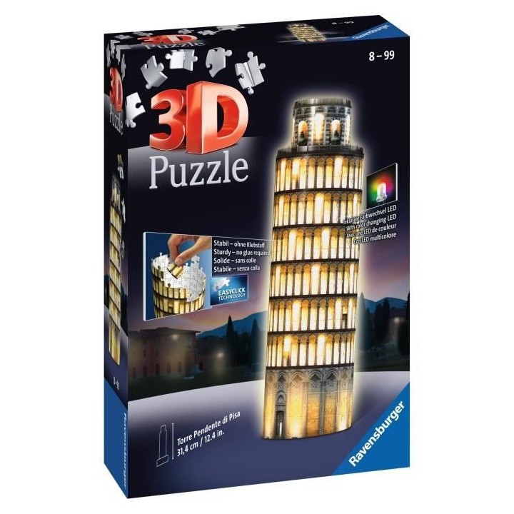 Puzzle 3D Tour de Pise illuminée - Ravensburger - Monument 216 pieces