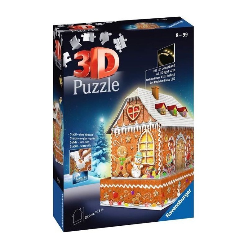 Puzzle 3D Maison de Noël en pain d'épices - Ravensburger - Monument 257 pieces - sans colle - change de couleur - Des 8 ans