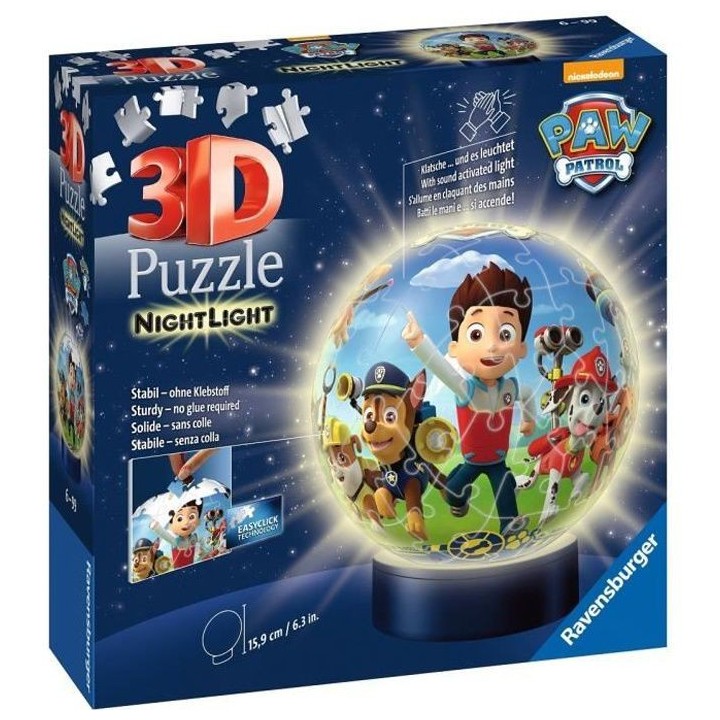 PAT'PATROUILLE Puzzle 3D Ball 72 pieces illuminé - Ravensburger - Puz