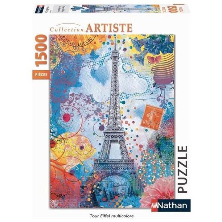 Puzzle 1500 pieces - Tour Eiffel multicolore - Nathan - Puzzle Adultes