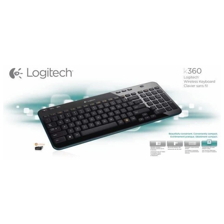 LOGITECH - Clavier sans fil K360 - AZERTY - Noir