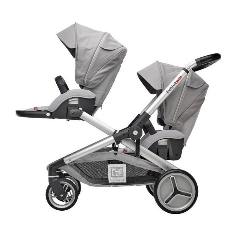 RED CASTLE Poussette double Evolutwin - Des la naissance - Jusqu'a 15kg - Dossier réglable - Gris