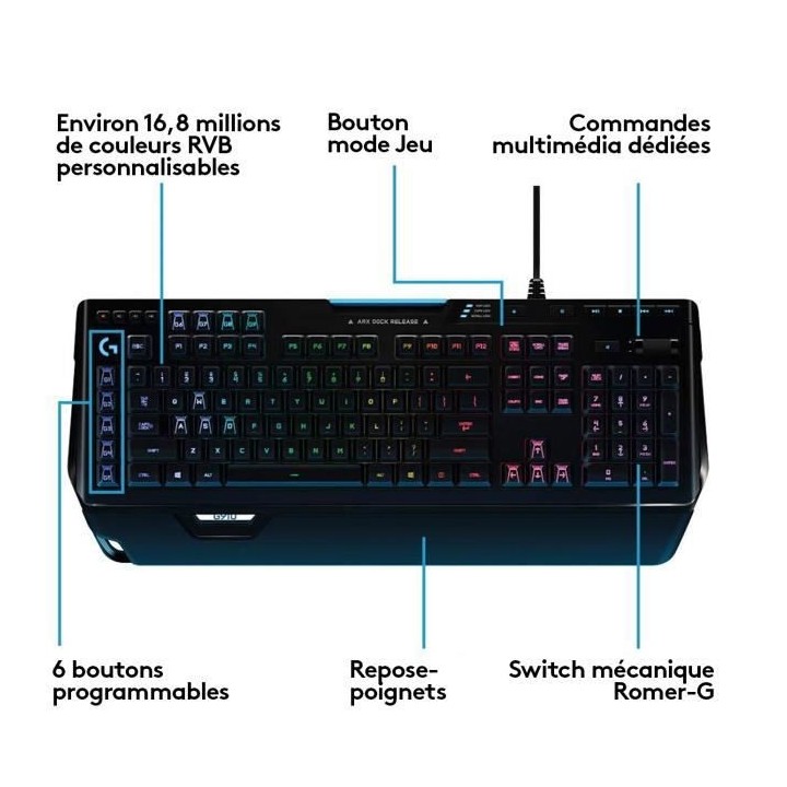 LOGITECH G - Clavier Gamer G910 Orion Spectrum - AZERTY - Mécanique -