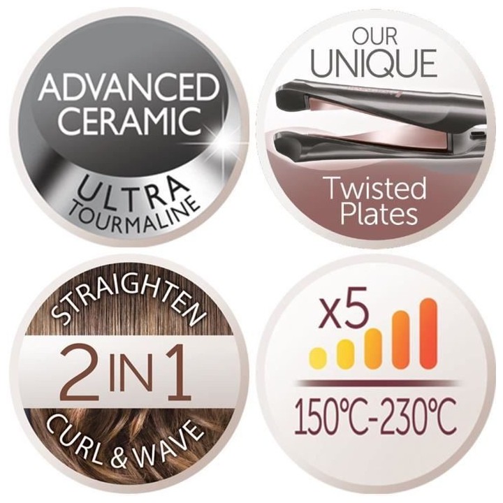 Remington S6606 Fer a Lisser, Fer a Boucler, Lisseur, Boucleur Curl Co