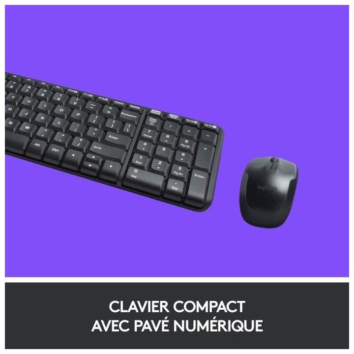 LOGITECH Ensemble Clavier Souris MK220 - AZERTY - Sans Fil