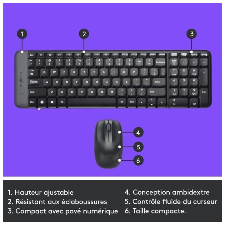 LOGITECH Ensemble Clavier Souris MK220 - AZERTY - Sans Fil