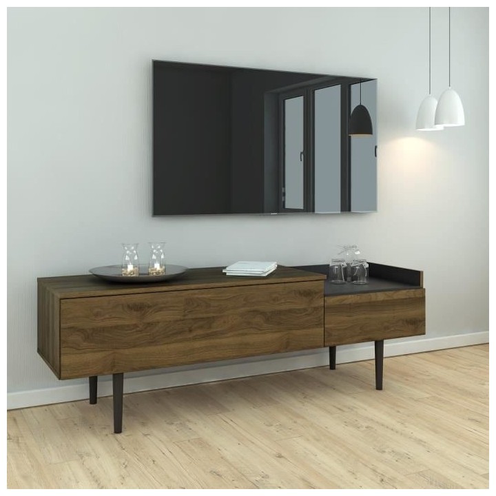 TVILUM Meuble TV 2 tiroirs - Vintage - Panneau de particules - Décor