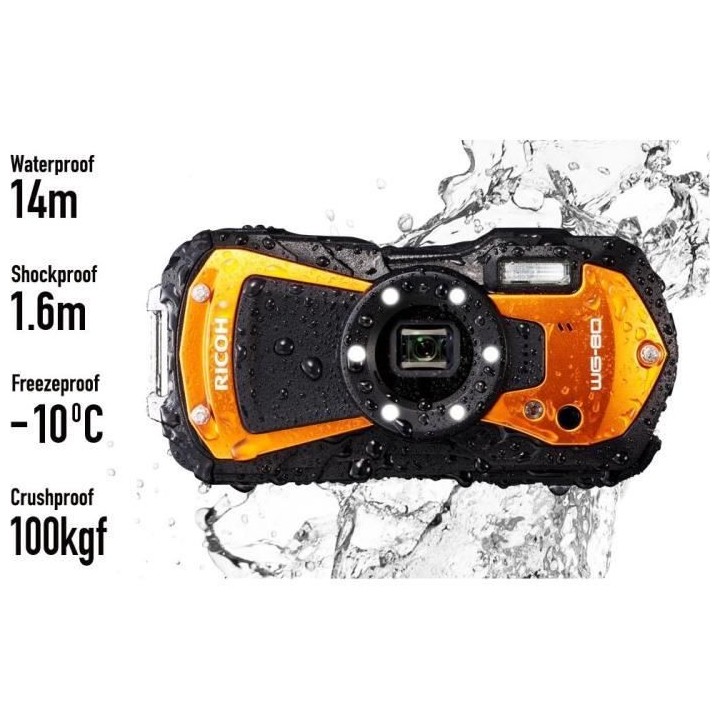 RICOH WG 80 Appareil Photo Compact Orange Etanche, 16 Megapixels, Robu