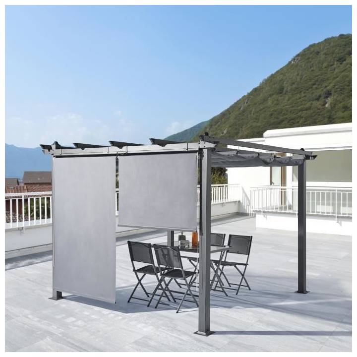 Lot de 2 stores enrouleurs gris pour pergola