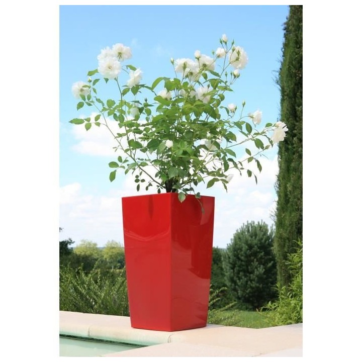 RIVIERA Pot de fleurs Nuance - Carré - 29 x 29 x H 52 cm - Rouge