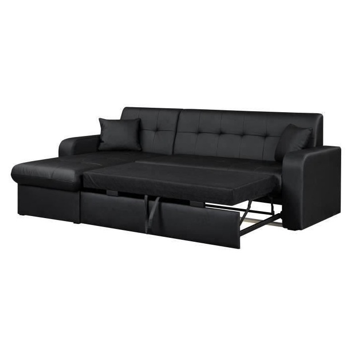 Canapé d'angle réversible convertible 3 places - Simili noir - Conte