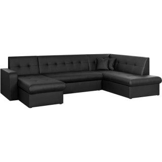 Canapé convertible panoramique 7 places - Simili noir - Contemporain