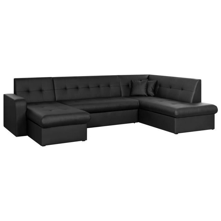 Canapé convertible panoramique 7 places - Simili noir - Contemporain