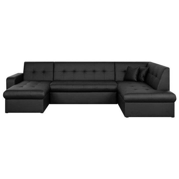 Canapé convertible panoramique 7 places - Simili noir - Contemporain