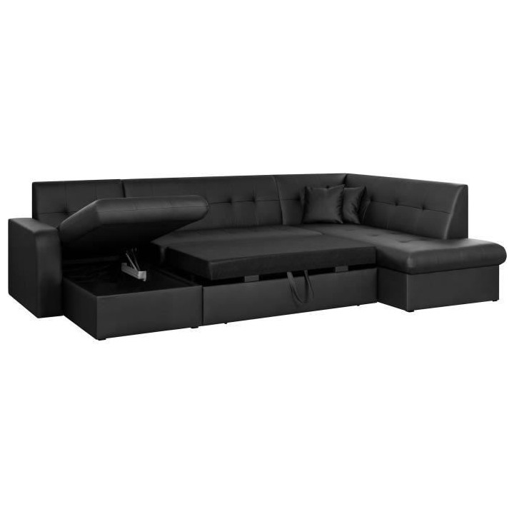 Canapé convertible panoramique 7 places - Simili noir - Contemporain