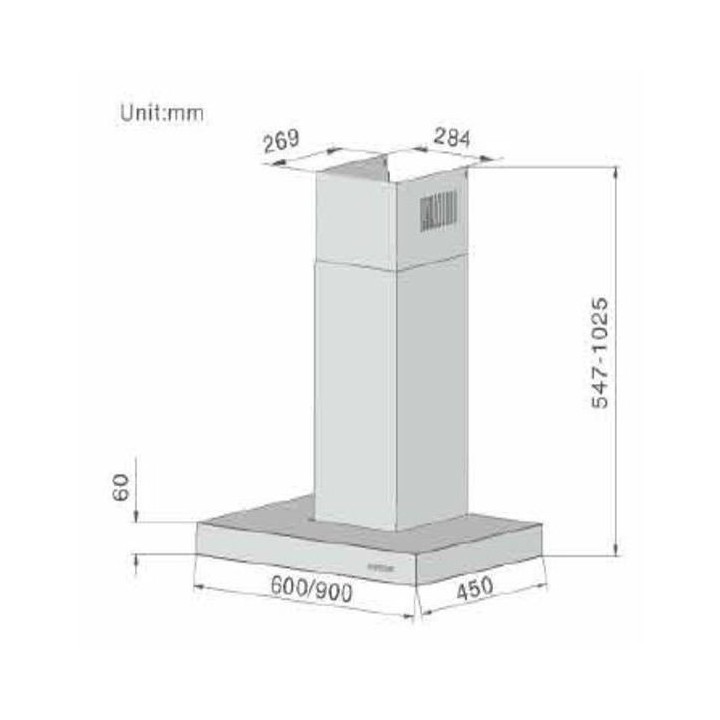 Hotte décorative ROSIERES RTS9DCX/H - L 90 cm - 602 m3/h - 3 vitesses