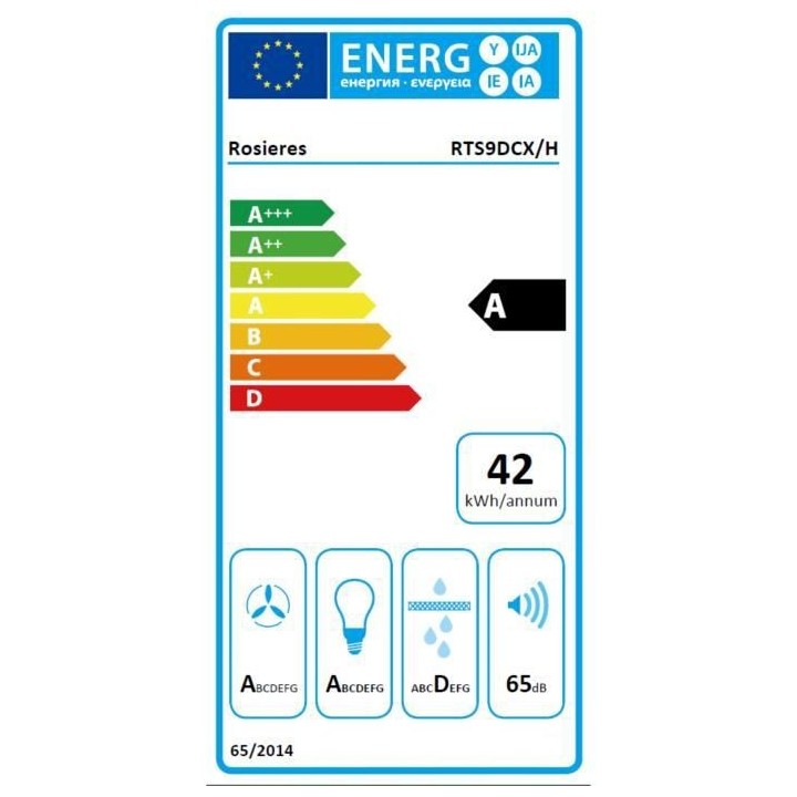 Hotte décorative ROSIERES RTS9DCX/H - L 90 cm - 602 m3/h - 3 vitesses
