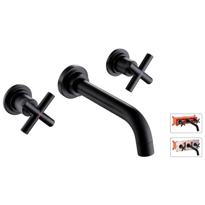 ROUSSEAU Wall Mélangeur Lavabo + Boitier noir